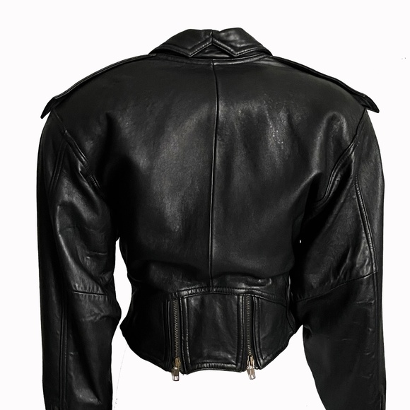 Motorcycle Jacket Black Leather with Zippers by LA ROXX Vintage Boutique Rare - Picture 8 of 10